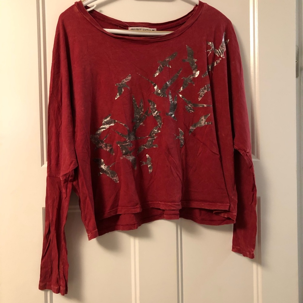PROJECT SOCIAL T Flying Bird Swallow Tee Top Distressed Faded Longsleeves Shirt